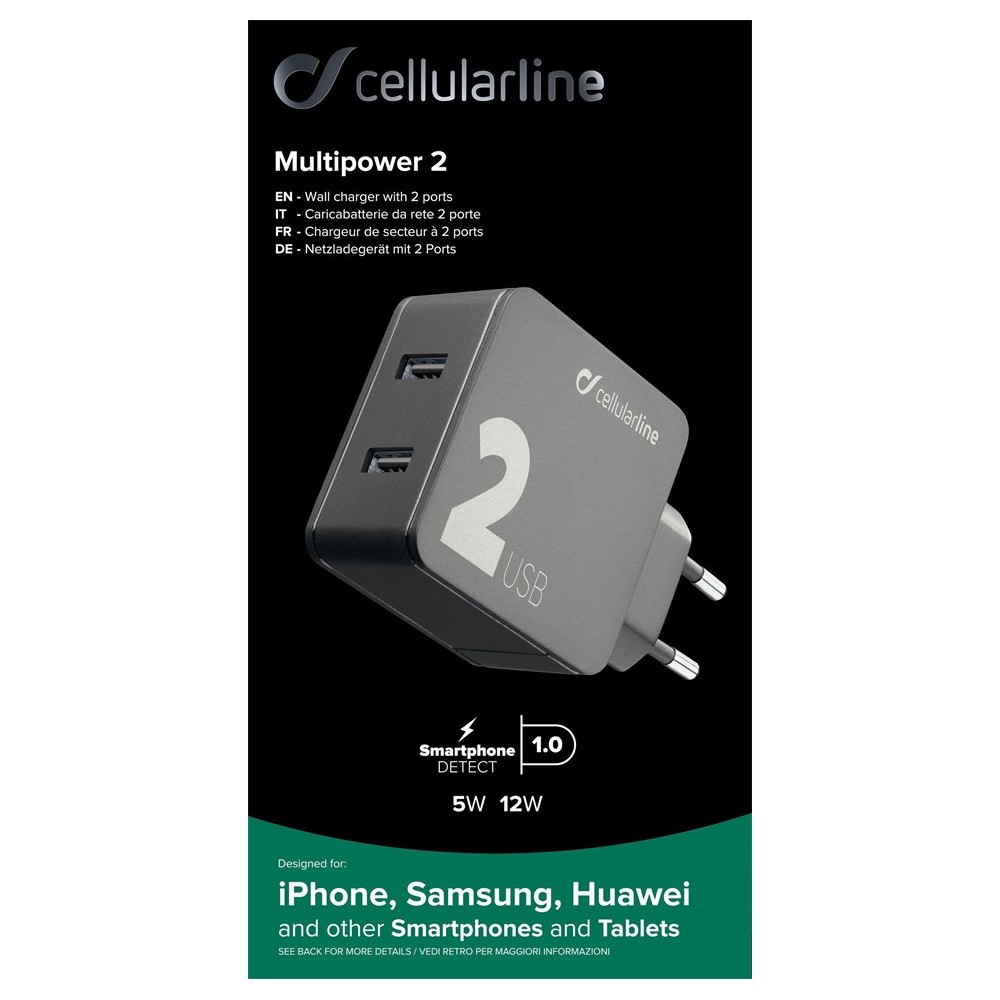 Chargeur USB 2 ports 5w/12w Smartphone DETECT 1.0