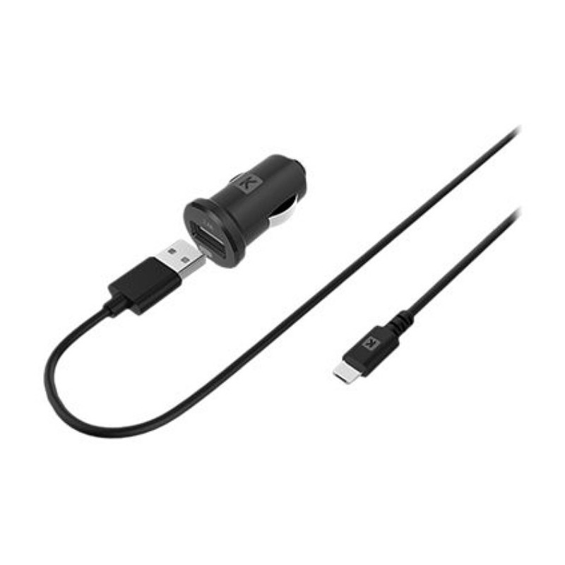 Chargeur allume-cigare noir 1 USB 2.4 A + câble micro USB