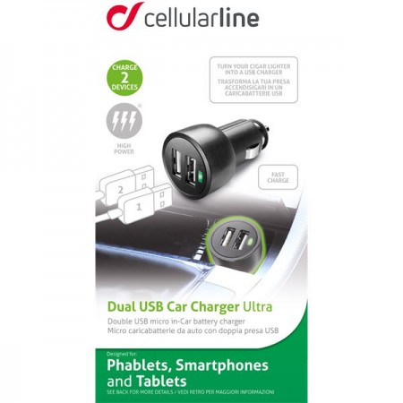 Micro chargeur allume-cigare 2 USB Cellular Line 3A