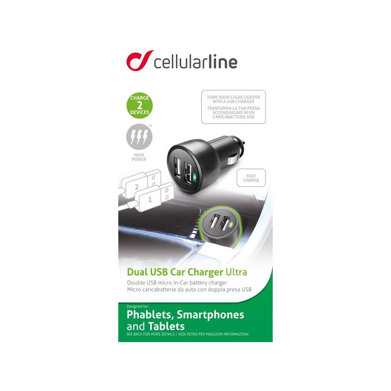 Micro chargeur allume-cigare 2 USB Cellular Line 3A