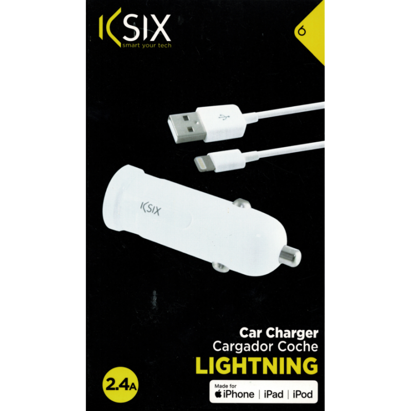 Chargeur USB Vvoiture Sortie 2.4A compatible iPhone iPod Connecteur Lightning Câble 1M