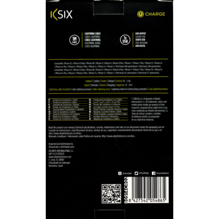 Chargeur USB Vvoiture Sortie 2.4A compatible iPhone iPod Connecteur Lightning Câble 1M