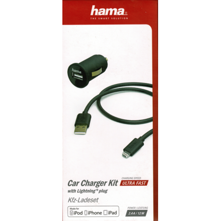 Chargeur voiture Lightning (iPhone) 2,4A (12w)