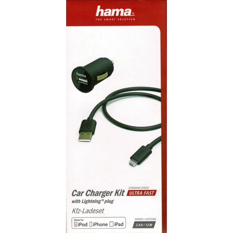Chargeur voiture Lightning (iPhone) 2,4A (12w)