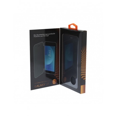 ETUI PORTEFEUILLE SLIM GRIS POUR SAMSUNG J7 / 2017