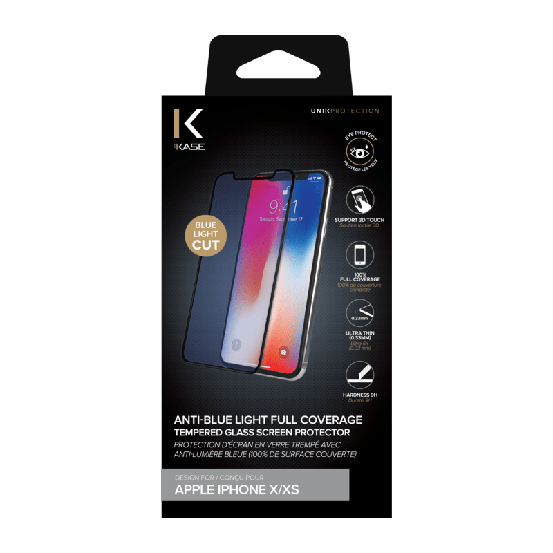 Protection d'écran en verre trempé avec Anti-lumière bleue pour iPhone X/XS