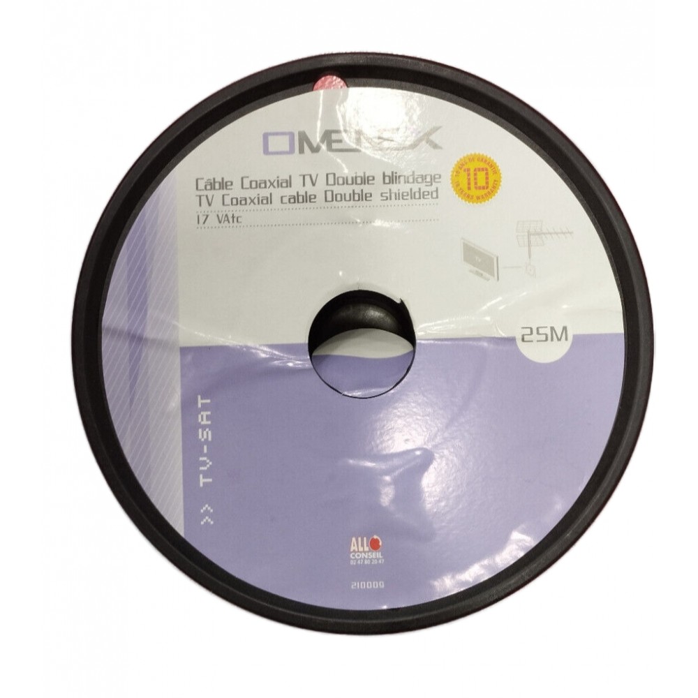 Câble Antenne Coaxial TV double blindage - 25m blanc